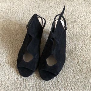 Alfani open toed suede sling backs